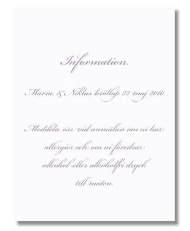 Infokortti, valkoinen 146 x 109 mm ryhm�ss� Inbjudningskort @ Ask�s Testmilj� 1 (set0402inE)